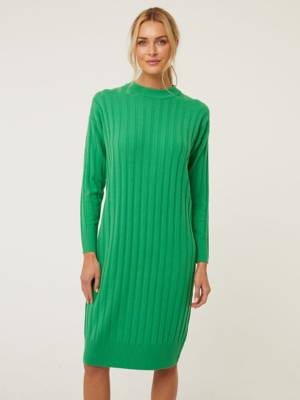 Bright Green Ribbed Long Sleeve Midi Dress Women at ASDA