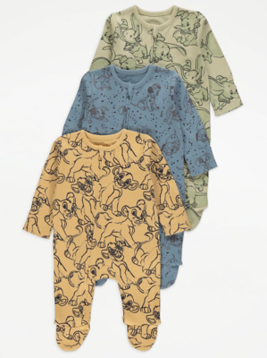 Disney Assorted Character Print Sleepsuits 3 Pack Baby at ASDA