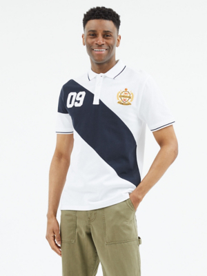 White Sports Society Slogan Polo Shirt Men at ASDA