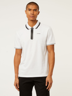 White Sporty Zip Polo Top Men at ASDA