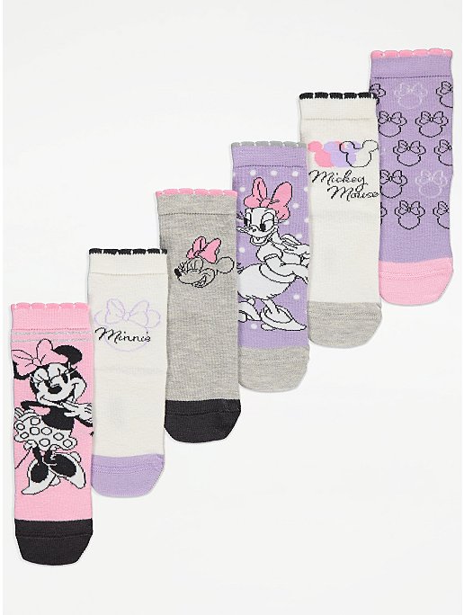 Disney Minnie Mouse Lilac Socks 6 Pack | Kids | George at ASDA