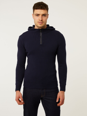 Navy Knitted Utility Hoodie Men at ASDA