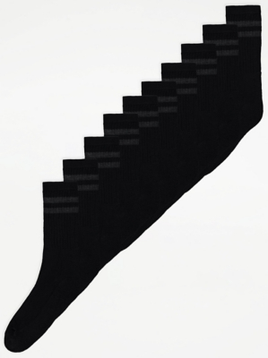 Black Sports Ankle Socks 10 Pack Men at ASDA