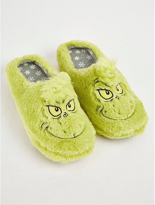 The Grinch Character Print Furry Mule Slippers | Men | George at ASDA