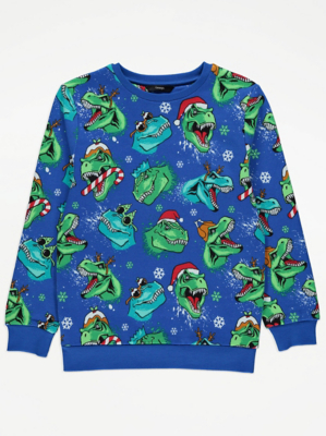 Blue Dinosaur Print Christmas Jumper | Kids | George at ASDA