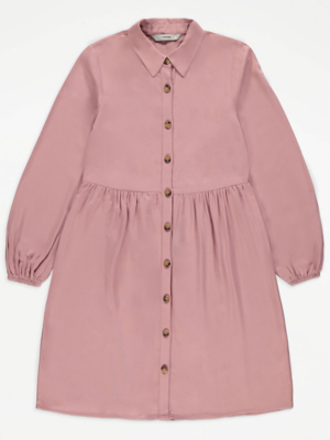 Pink Button Up Shirt Dress Kids at ASDA