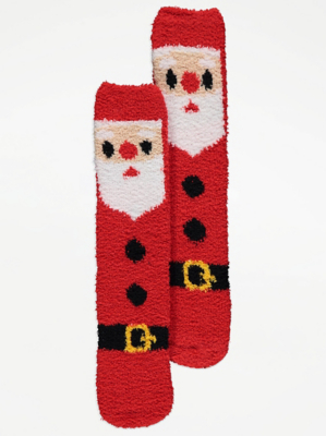 Red Santa Print Cosy Socks Women at ASDA