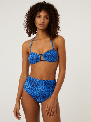 Blue Leopard Print High Waisted Bikini Bottoms Women at ASDA