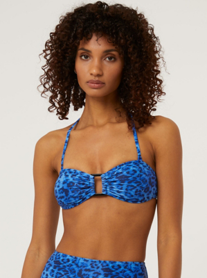 Blue Leopard Print Bandeau Bikini Top Women at ASDA