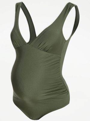 Maternity Khaki Plunge Swimsuit Women at ASDA