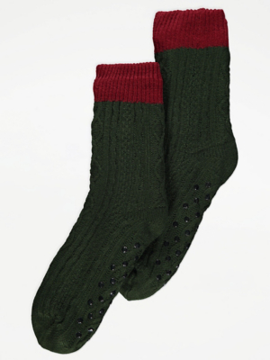 Forest Green Cable Knit Slipper Socks Men at ASDA
