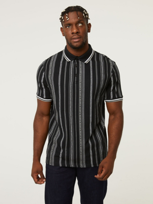 Black Christmas Striped Polo Shirt Men at ASDA