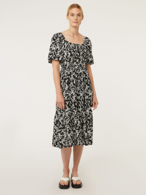Black Floral Boho Midi Dress Women at ASDA
