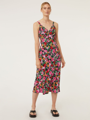 Bright Floral Satin Midi Slip Dress Women at ASDA