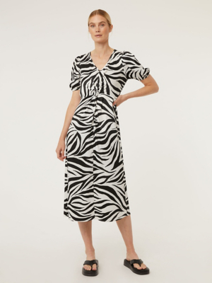 Mono Zebra Print Twist Front Satin Midi Dress Women at ASDA