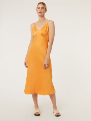 Bright Orange Satin Midi Slip Dress Women at ASDA