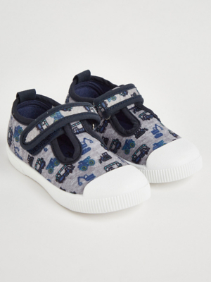 First Walkers Easy On Grey Vehicle Print Canvas Pumps Kids