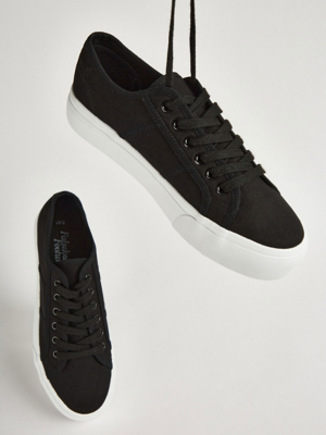Black Flatform Canvas Trainers Women at ASDA