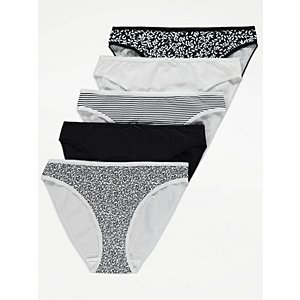 Printed High Leg Knickers 5 Pack, Lingerie