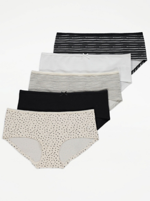 Neutral Striped Short Knickers 5 Pack Lingerie at ASDA