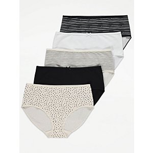 Patterned Midi Knickers 5 Pack, Lingerie