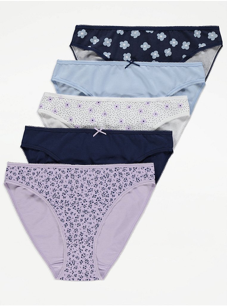 Purple Floral Print High Leg Knickers 5 Pack, Sale & Offers