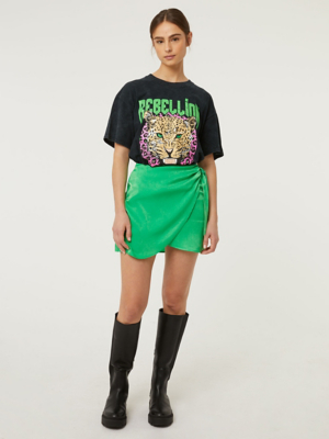 G21 Green Satin Wrap Mini Skirt Women at ASDA
