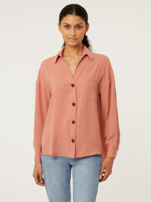 Pink Button Up VNeck Shirt Women at ASDA