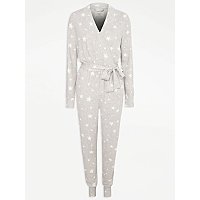 Grey Star Print Snit Loungewear Jumpsuit
