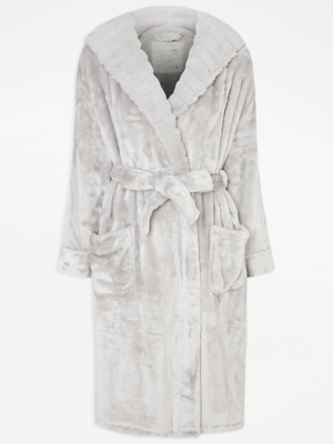 Grey Plush Furry Dressing Gown Women at ASDA