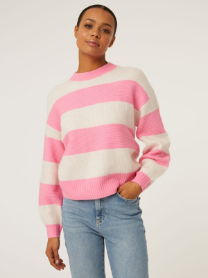 Pink Knitted Striped Jumper Women at ASDA