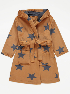 Tan Star Print Dressing Gown Kids at ASDA