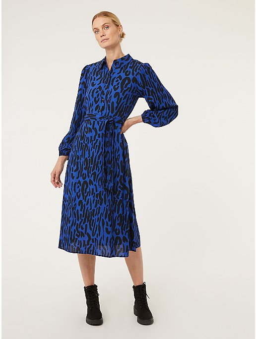 Blue Animal Print Long Sleeve Midi Shirt Dress | Women | George at ASDA
