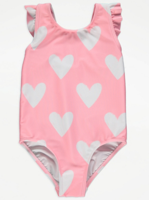 Pink Heart Print Swimsuit Kids at ASDA