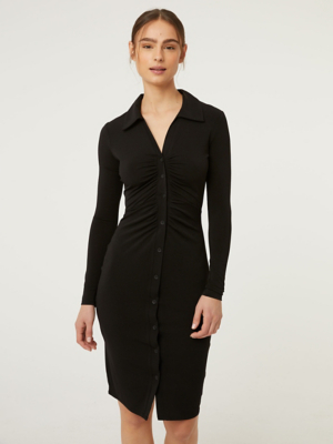 G21 Black Gather Front Midi Dress | Sale & Offers | George at ASDA