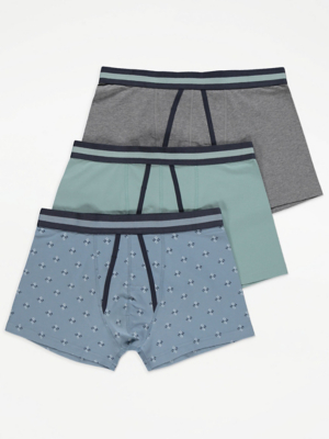 Teal Ditsy Print AFront Boxers 3 Pack Men at ASDA