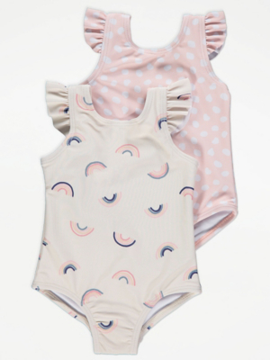 Rainbow and Spot Swimsuits 2 Pack Baby at ASDA