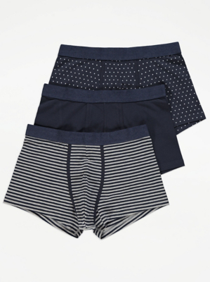 Navy Stripe Hipster Boxer Shorts 3 Pack Men at ASDA