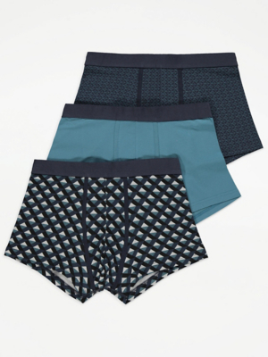 Navy Patterned Hipster Trunks 3 Pack Men at ASDA
