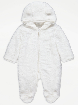 White Fleece Pramsuit Baby at ASDA