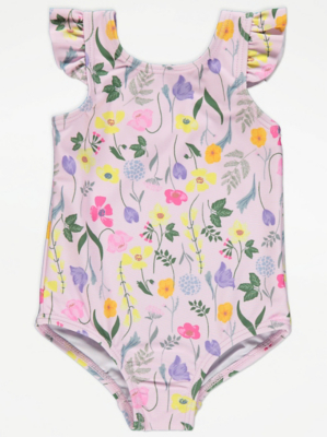 Pink Flower Print Swimsuit Baby at ASDA