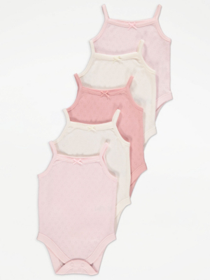 Pink Pointelle Bodysuit Vests 5 Pack Baby at ASDA