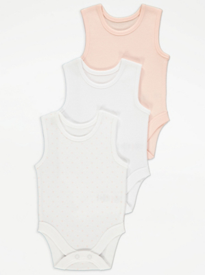 White Mini Heart Vests 3 Pack Baby at ASDA
