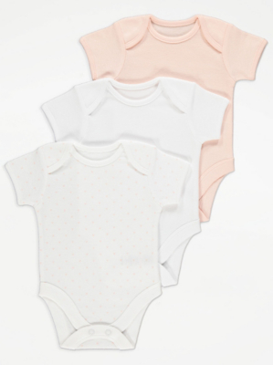White Mini Heart Short Sleeve Bodysuits 3 Pack Baby at ASDA