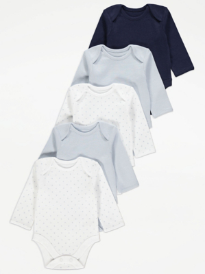 Long Sleeve Bodysuits 5 Pack Baby at ASDA