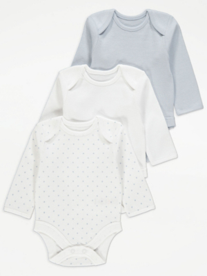 White Mini Star Long Sleeve Bodysuits 3 Pack Baby at ASDA