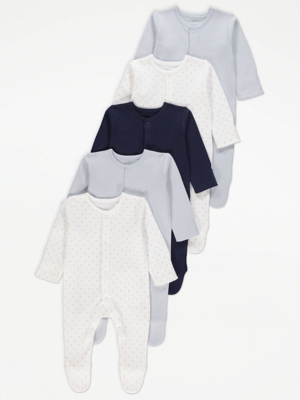 Blue Star Print Long Sleeve Sleepsuits Pack