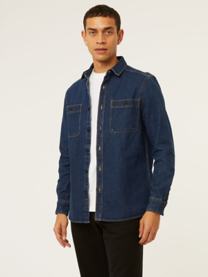 Dark Wash Long Sleeve Denim Shirt Men at ASDA