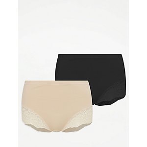 Lace Trim Shaping Full Brief Knickers 2 Pack, Lingerie