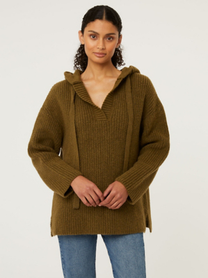 Khaki Oversized Knitted Hoodie Jumper | Sale u0026 Offers | George at ASDA